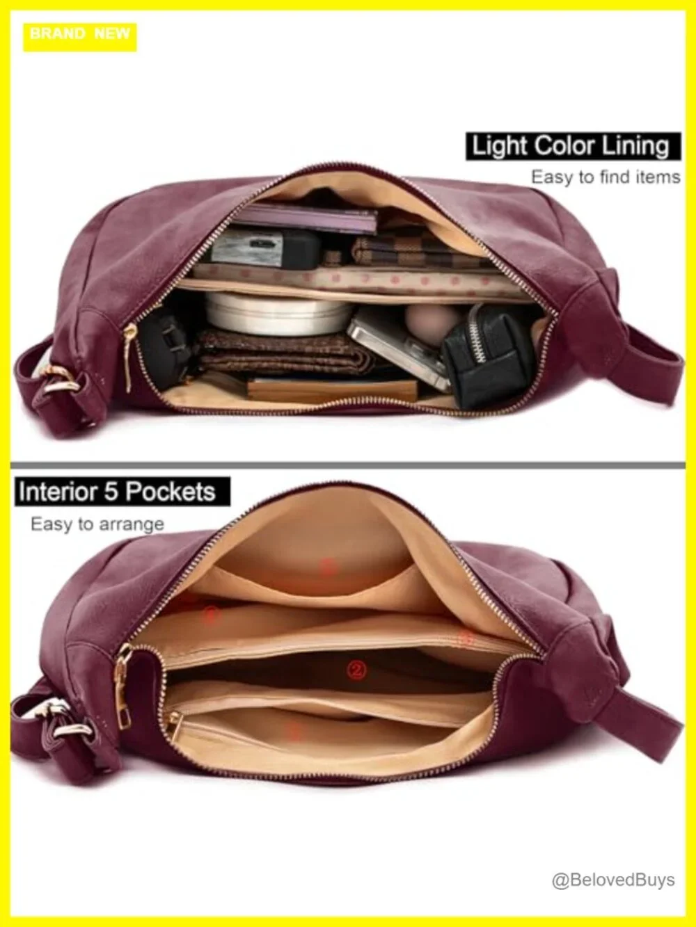 Foldable Vegan Leather Hobo Bag Slouchy Tote Crossbody Shoulder Purse
